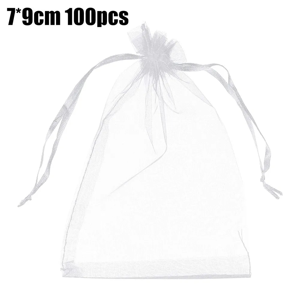 100pcs/lot Organza Gift Bag For Jewelry White Drawstring Pouches For Wedding Christmas Candy Gift Bags Jewelry Packing Platonelstore