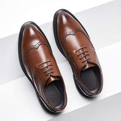 British Pointed Leather Shoes Business Formal Wear Brogue Men's Leather Shoes Men's Korean Casual Shoes Best Man Wedding Shoes Platonelstore