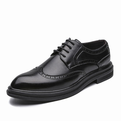 British Pointed Leather Shoes Business Formal Wear Brogue Men's Leather Shoes Men's Korean Casual Shoes Best Man Wedding Shoes Platonelstore