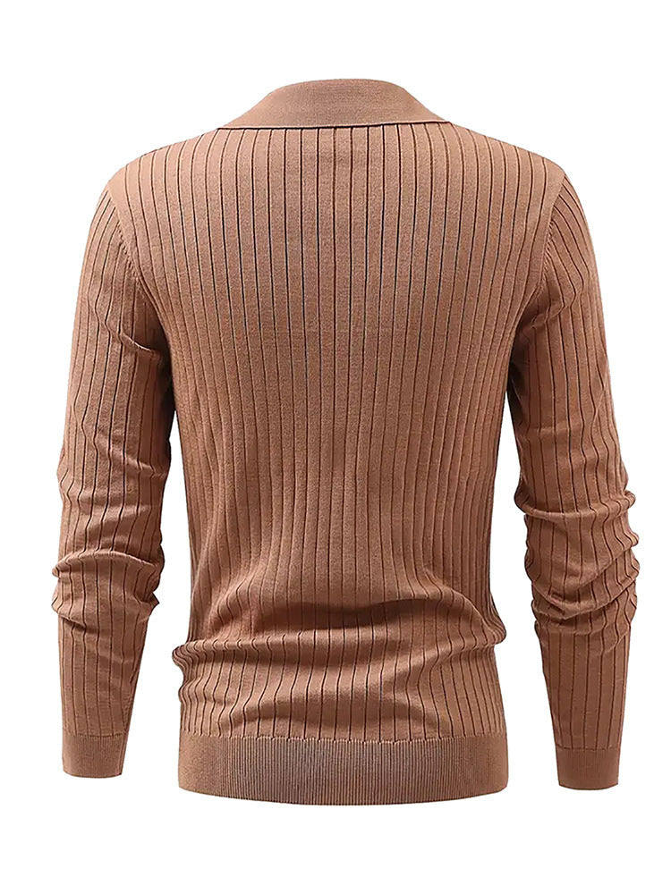 Lapel Texture Stretch Slim Knit Polo Shirt Men Polo Shirt Fashion Waffle Long-sleeved Tops Clothing Casual Comfortable Golf Men's Clothing Platonelstore