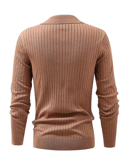 Lapel Texture Stretch Slim Knit Polo Shirt Men Polo Shirt Fashion Waffle Long-sleeved Tops Clothing Casual Comfortable Golf Men's Clothing Platonelstore