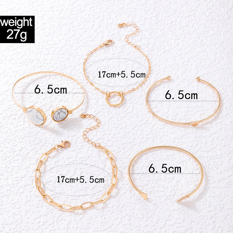 Women's Five-piece Bracelet Set With Imitation Gemstone Inlaid Opening Platonelstore