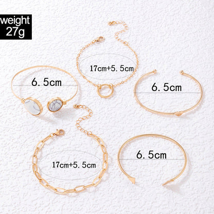 Women's Five-piece Bracelet Set With Imitation Gemstone Inlaid Opening Platonelstore