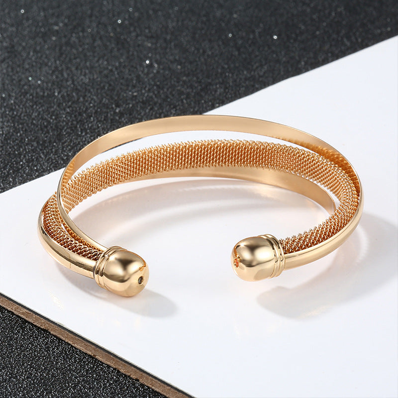 Twist Net Open-ended Bracelet Personality Wide Edge Twist Line Adjustable Metal Hand Ring Platonelstore