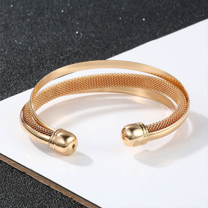 Twist Net Open-ended Bracelet Personality Wide Edge Twist Line Adjustable Metal Hand Ring Platonelstore