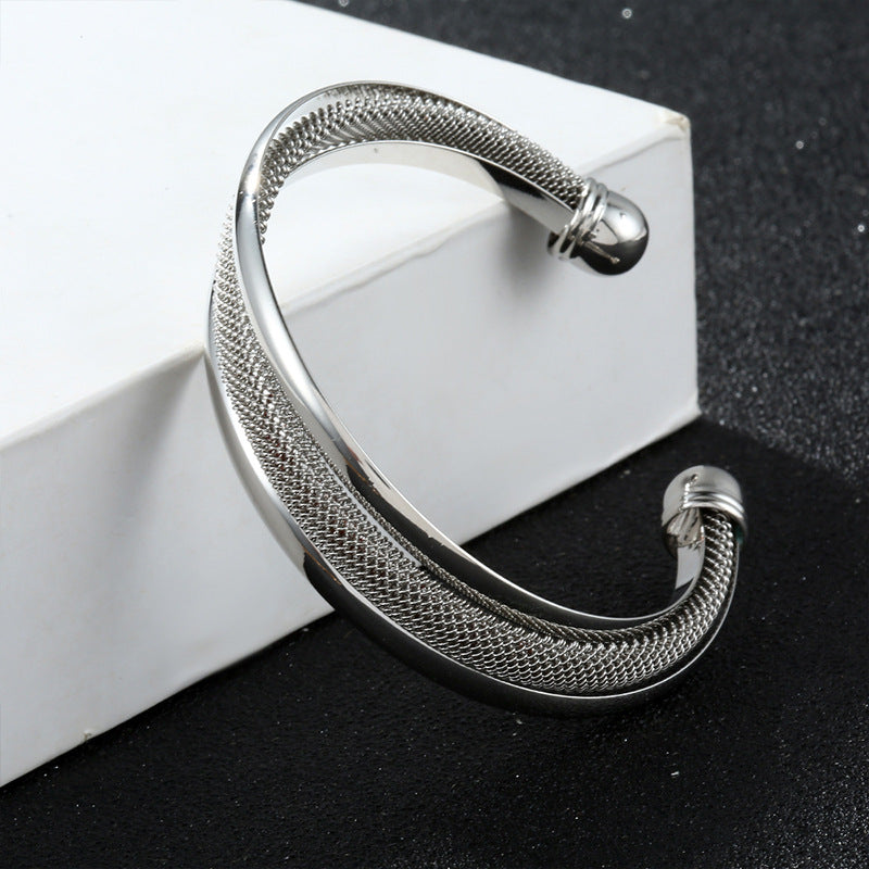 Twist Net Open-ended Bracelet Personality Wide Edge Twist Line Adjustable Metal Hand Ring Platonelstore