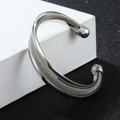 Twist Net Open-ended Bracelet Personality Wide Edge Twist Line Adjustable Metal Hand Ring Platonelstore