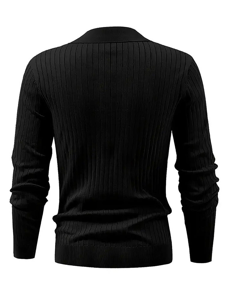 Lapel Texture Stretch Slim Knit Polo Shirt Men Polo Shirt Fashion Waffle Long-sleeved Tops Clothing Casual Comfortable Golf Men's Clothing Platonelstore
