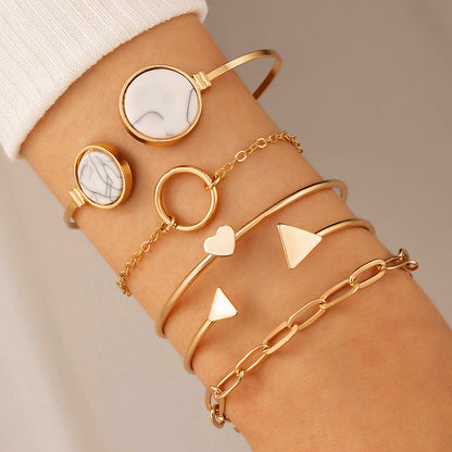 Women's Five-piece Bracelet Set With Imitation Gemstone Inlaid Opening Platonelstore
