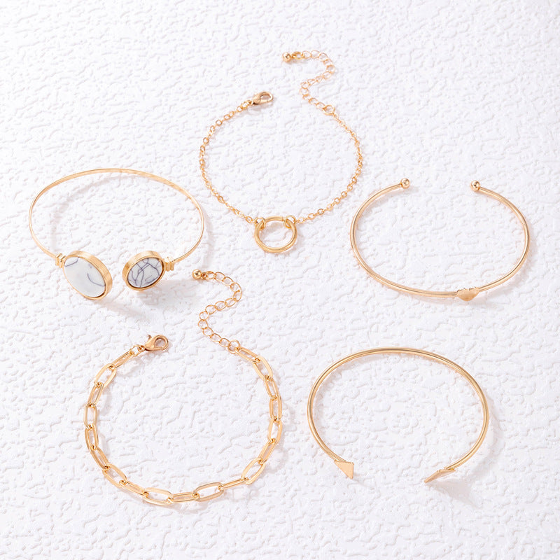 Women's Five-piece Bracelet Set With Imitation Gemstone Inlaid Opening Platonelstore
