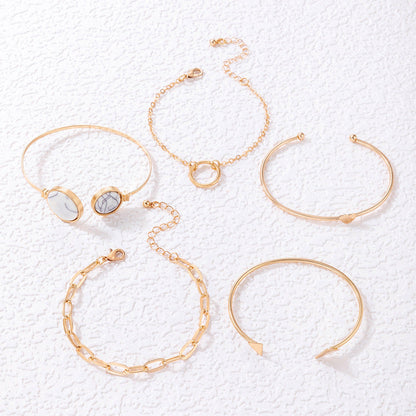 Women's Five-piece Bracelet Set With Imitation Gemstone Inlaid Opening Platonelstore