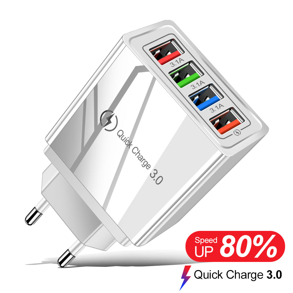 USB Charger Quick Charge 3.0 4 Phone Adapter For Tablet Portable Wall Mobile Charger Fast Charger Platonelstore