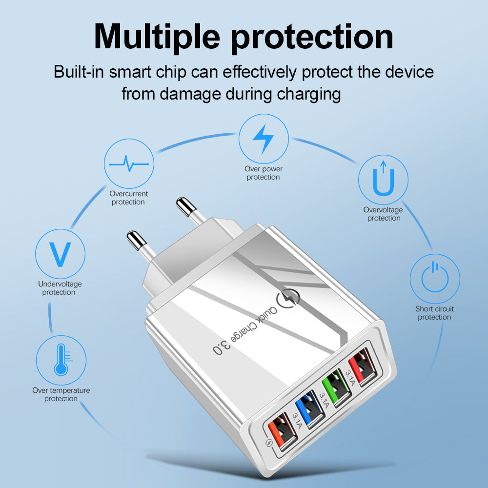 USB Charger Quick Charge 3.0 4 Phone Adapter For Tablet Portable Wall Mobile Charger Fast Charger Platonelstore
