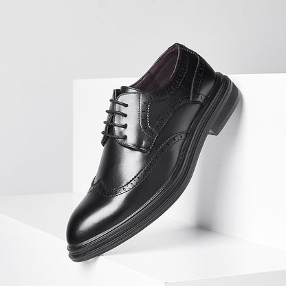 British Pointed Leather Shoes Business Formal Wear Brogue Men's Leather Shoes Men's Korean Casual Shoes Best Man Wedding Shoes Platonelstore
