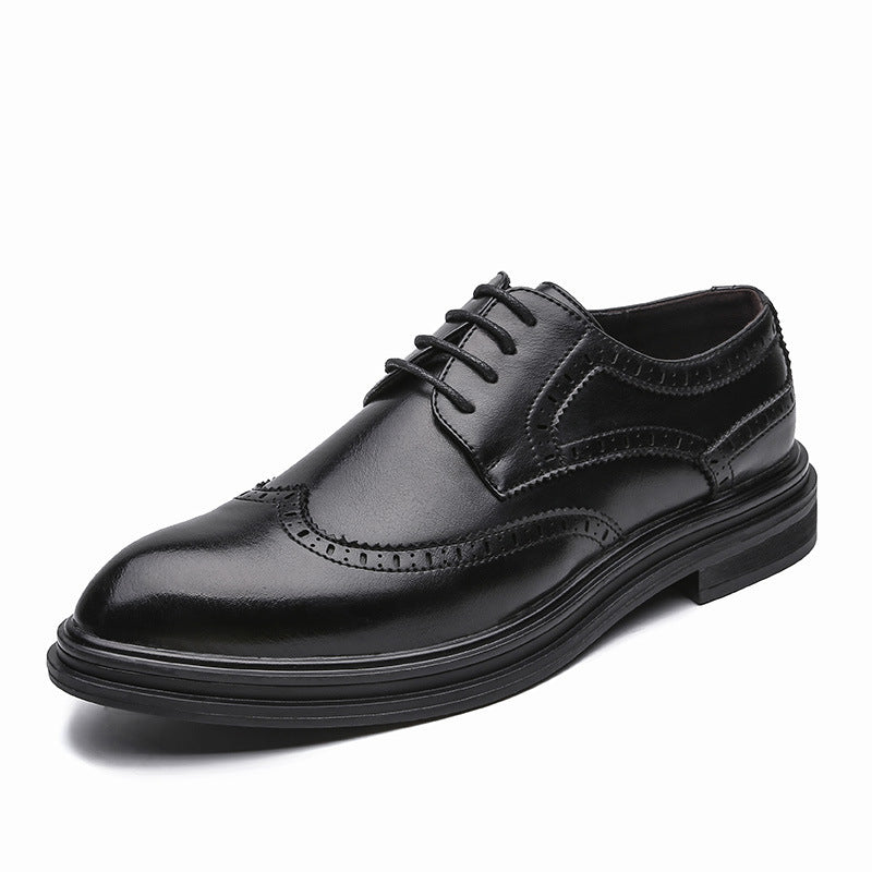 British Pointed Leather Shoes Business Formal Wear Brogue Men's Leather Shoes Men's Korean Casual Shoes Best Man Wedding Shoes Platonelstore