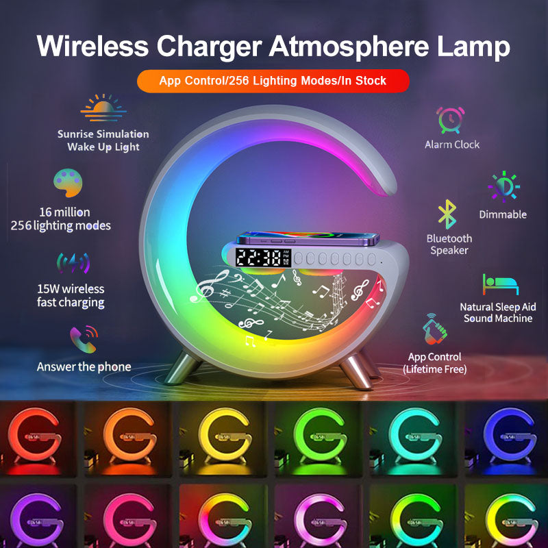 New Intelligent G Shaped LED Lamp Bluetooth Speake Wireless Charger Atmosphere Lamp App Control For Bedroom Home Decor Platonel