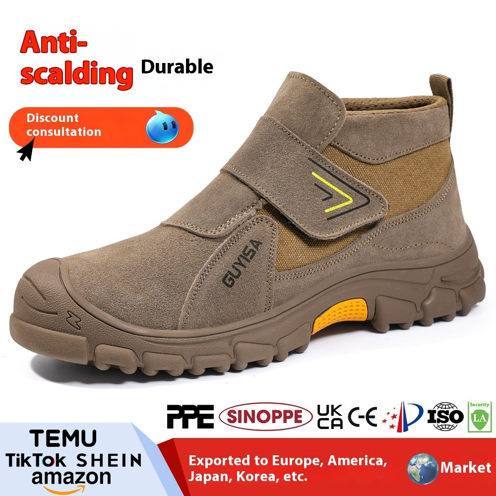 Fireproof Flower Safety Wear-resistant Steel Toe Cap Felt Buckle Welder Shoes Platonelstore