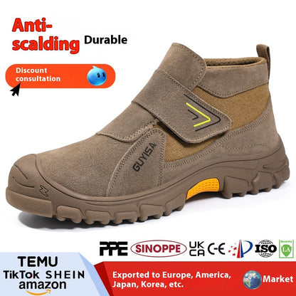 Fireproof Flower Safety Wear-resistant Steel Toe Cap Felt Buckle Welder Shoes Platonelstore