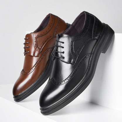 British Pointed Leather Shoes Business Formal Wear Brogue Men's Leather Shoes Men's Korean Casual Shoes Best Man Wedding Shoes Platonelstore