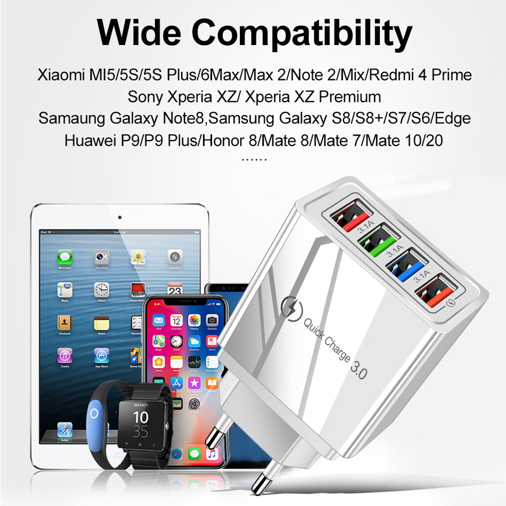 USB Charger Quick Charge 3.0 4 Phone Adapter For Tablet Portable Wall Mobile Charger Fast Charger Platonelstore