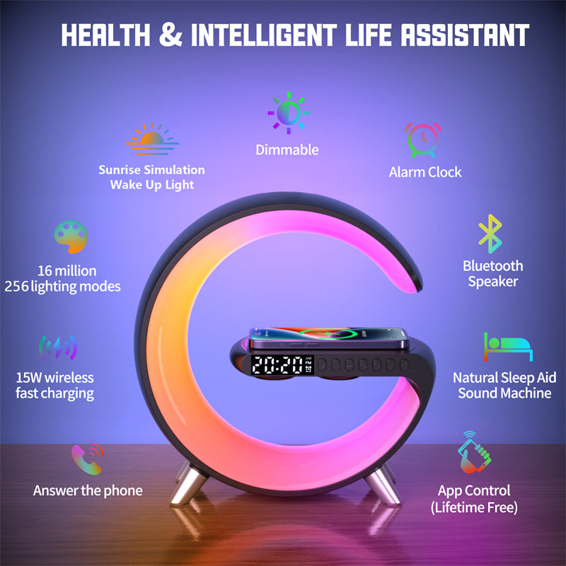 New Intelligent G Shaped LED Lamp Bluetooth Speake Wireless Charger Atmosphere Lamp App Control For Bedroom Home Decor Platonel