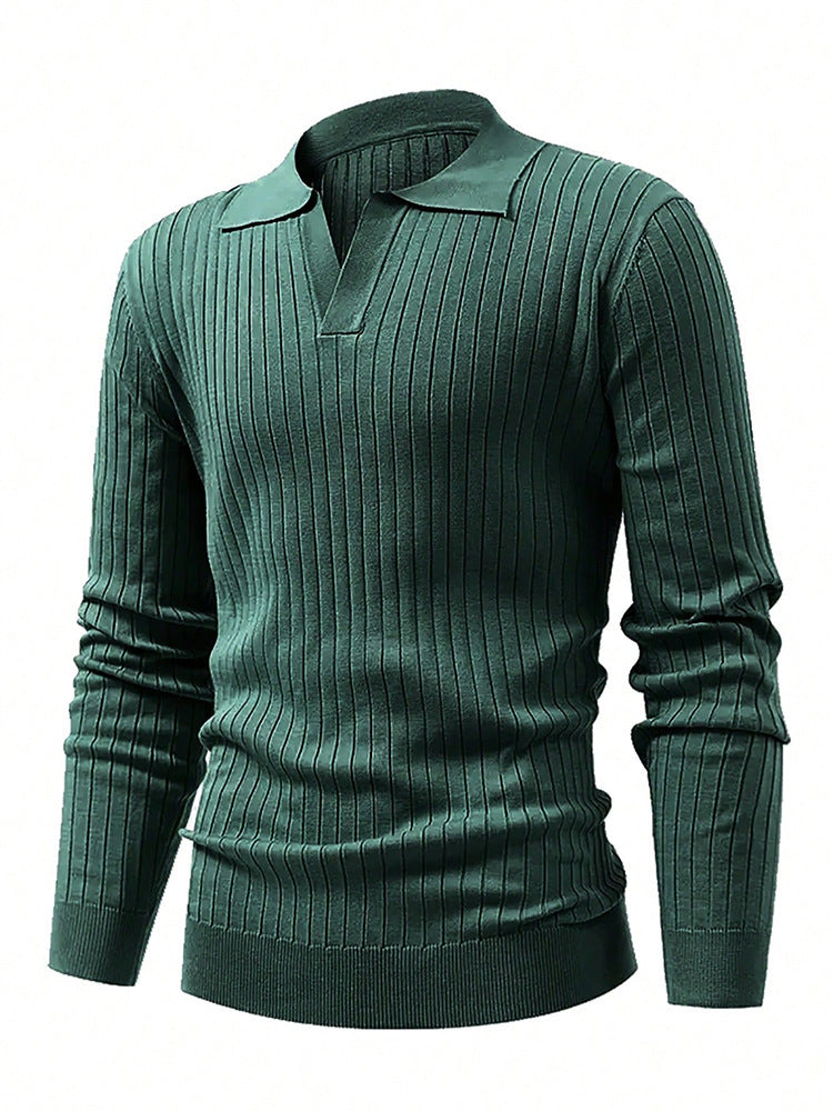 Lapel Texture Stretch Slim Knit Polo Shirt Men Polo Shirt Fashion Waffle Long-sleeved Tops Clothing Casual Comfortable Golf Men's Clothing Platonelstore