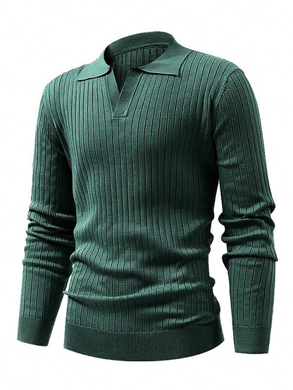 Lapel Texture Stretch Slim Knit Polo Shirt Men Polo Shirt Fashion Waffle Long-sleeved Tops Clothing Casual Comfortable Golf Men's Clothing Platonelstore