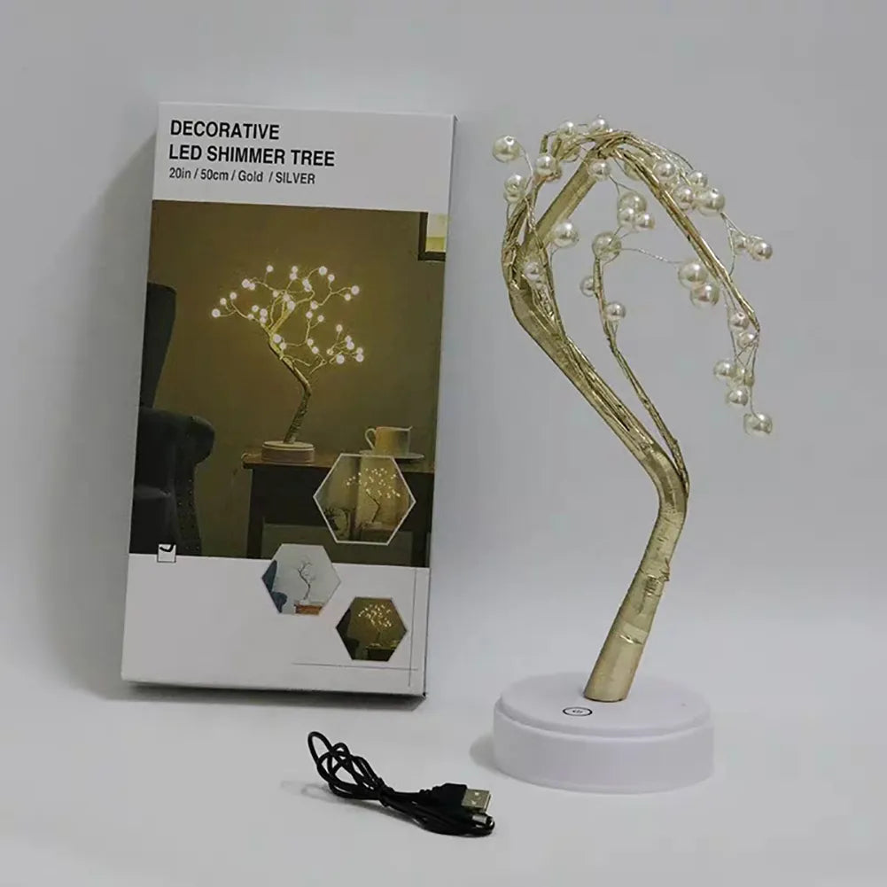 Fairy Light Spirit Tree Lamp Sparkly Tree Lamp Battery/USB Operated LED Mini Tree Warm Light Pearl Starry Night Light Platonel