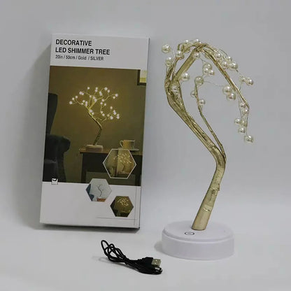 Fairy Light Spirit Tree Lamp Sparkly Tree Lamp Battery/USB Operated LED Mini Tree Warm Light Pearl Starry Night Light Platonel