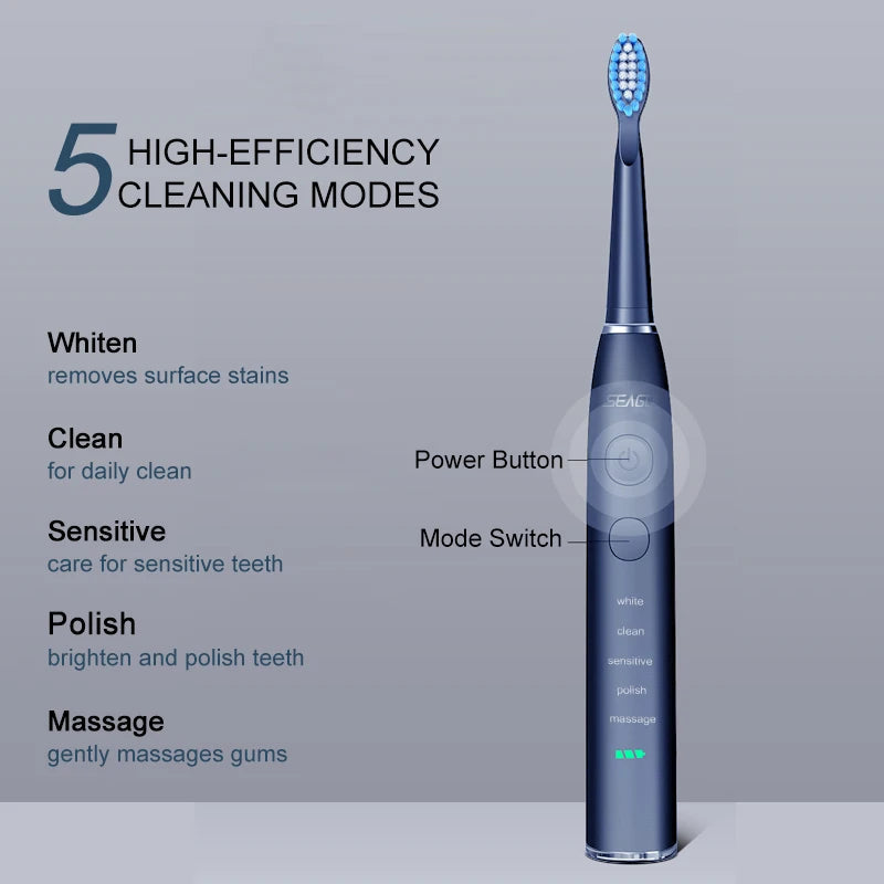 Seago Electric Toothbrush USB Rechargeable Adult 360 Days Long Battery Life with 4 Replacement Heads Gift SG-575 Platonelstore