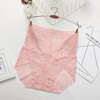 Lace Panties Women's High Waist Sexy Transparent Large Size Hips and Abdomen Seamless Triangle Women's Panties Pure Cotton Cloth Platonelstore