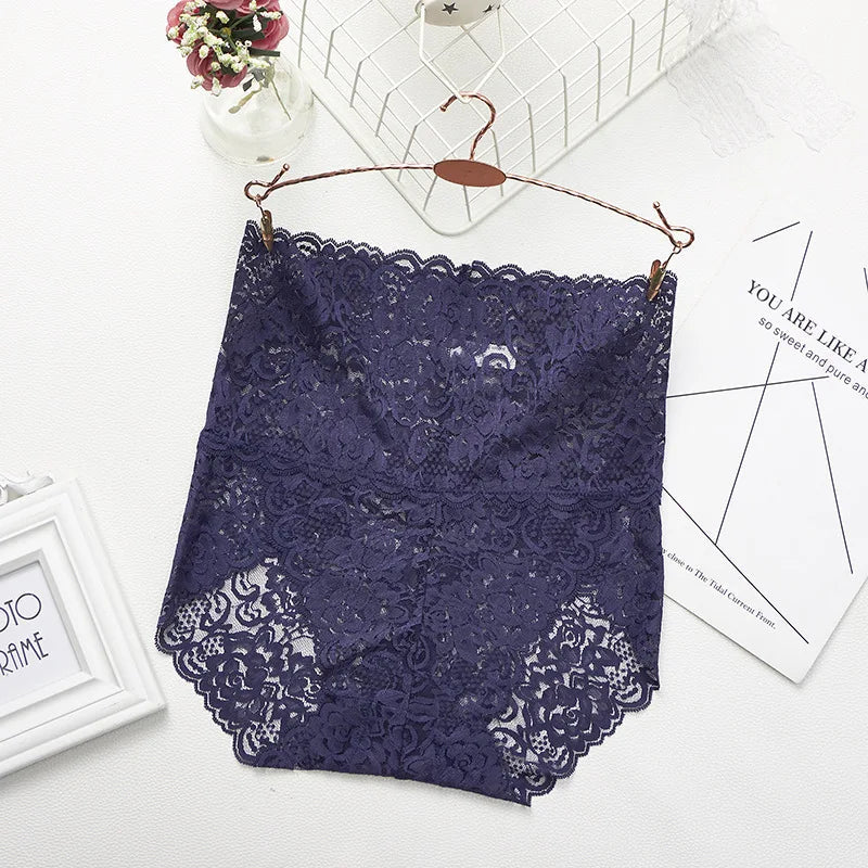 Lace Panties Women's High Waist Sexy Transparent Large Size Hips and Abdomen Seamless Triangle Women's Panties Pure Cotton Cloth Platonelstore