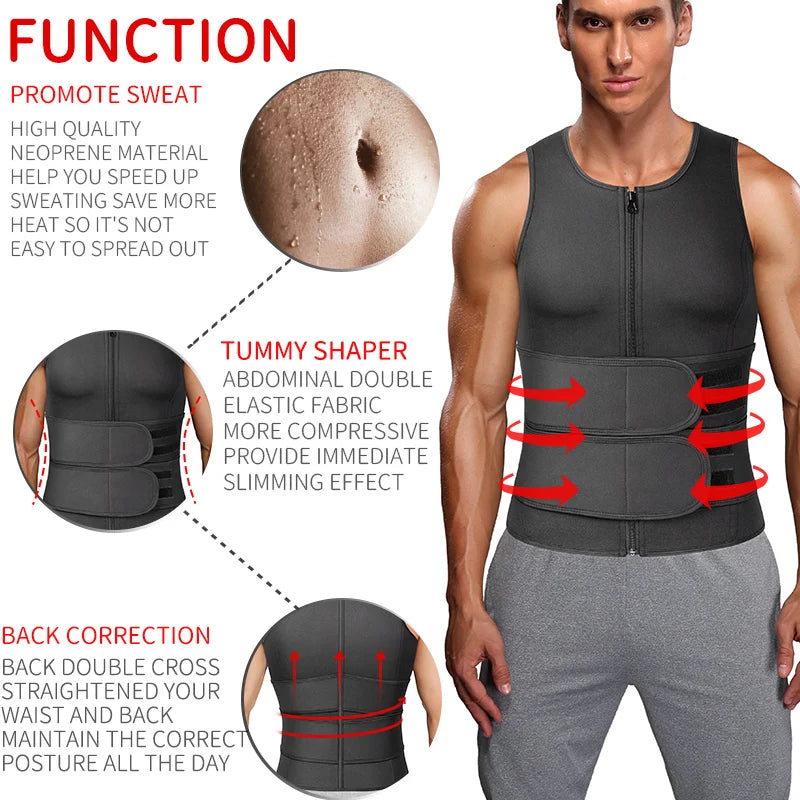 Men Waist Trainer Sauna Vest Fitness Corset Abdomen Slimming Body Shaper Belly Reducing Shapewear Burn Fat Shirt Trimmer Belt Platonelstore