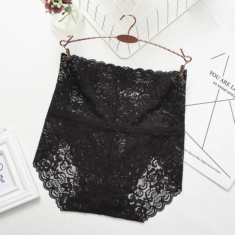 Lace Panties Women's High Waist Sexy Transparent Large Size Hips and Abdomen Seamless Triangle Women's Panties Pure Cotton Cloth Platonelstore