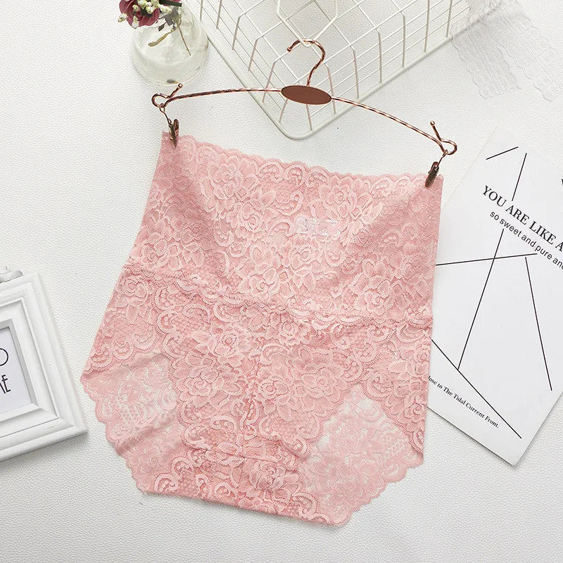 Lace Panties Women's High Waist Sexy Transparent Large Size Hips and Abdomen Seamless Triangle Women's Panties Pure Cotton Cloth Platonelstore