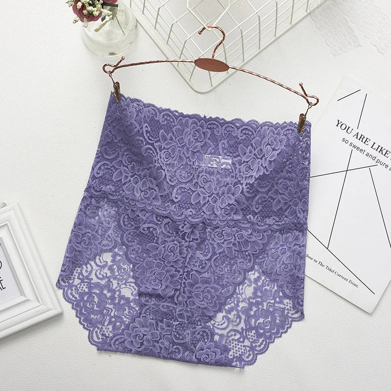 Lace Panties Women's High Waist Sexy Transparent Large Size Hips and Abdomen Seamless Triangle Women's Panties Pure Cotton Cloth Platonelstore