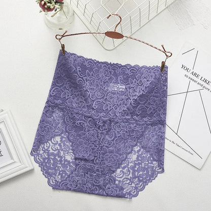 Lace Panties Women's High Waist Sexy Transparent Large Size Hips and Abdomen Seamless Triangle Women's Panties Pure Cotton Cloth Platonelstore