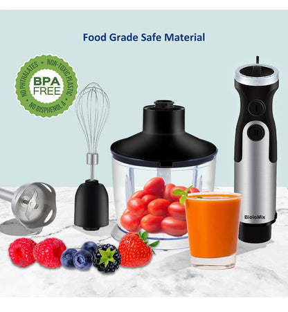 BioloMix 1200W 4-in-1 Immersion Hand Stick Blender Mixer Vegetable Meat Grinder 800ml Chopper Whisk 600ml Smoothie Cup Platonelstore