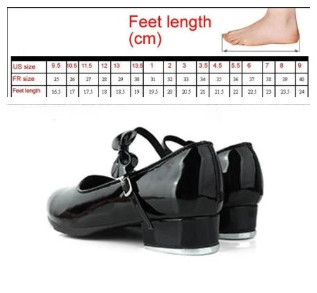 Black And White Tap Shoes Women Girls Kids Tap Dance Shoes Bow Tie Mary Jane Style Shiny Patent PU Leather Size 26-40 Platonel