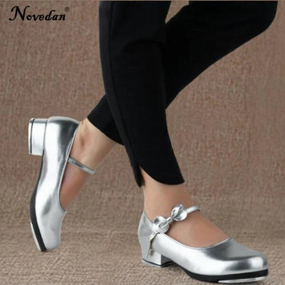Black And White Tap Shoes Women Girls Kids Tap Dance Shoes Bow Tie Mary Jane Style Shiny Patent PU Leather Size 26-40 Platonel