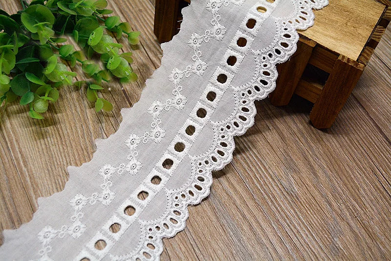 Off-white Cotton 100% Cloth Hollow out Embroidery Lace Trim DIY Lace Fabric Width 8cm 5Yds/lot Platonelstore