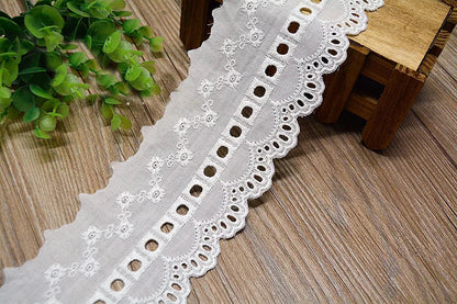 Off-white Cotton 100% Cloth Hollow out Embroidery Lace Trim DIY Lace Fabric Width 8cm 5Yds/lot Platonelstore