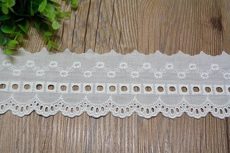 Off-white Cotton 100% Cloth Hollow out Embroidery Lace Trim DIY Lace Fabric Width 8cm 5Yds/lot Platonelstore