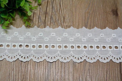 Off-white Cotton 100% Cloth Hollow out Embroidery Lace Trim DIY Lace Fabric Width 8cm 5Yds/lot Platonelstore