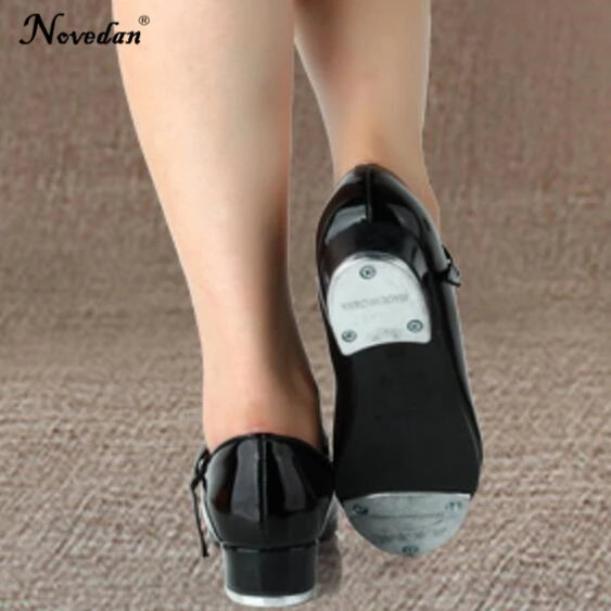 Black And White Tap Shoes Women Girls Kids Tap Dance Shoes Bow Tie Mary Jane Style Shiny Patent PU Leather Size 26-40 Platonel
