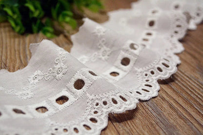 Off-white Cotton 100% Cloth Hollow out Embroidery Lace Trim DIY Lace Fabric Width 8cm 5Yds/lot Platonelstore