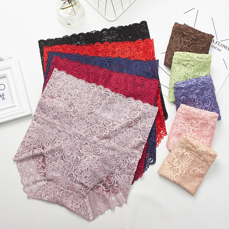 Lace Panties Women's High Waist Sexy Transparent Large Size Hips and Abdomen Seamless Triangle Women's Panties Pure Cotton Cloth Platonelstore