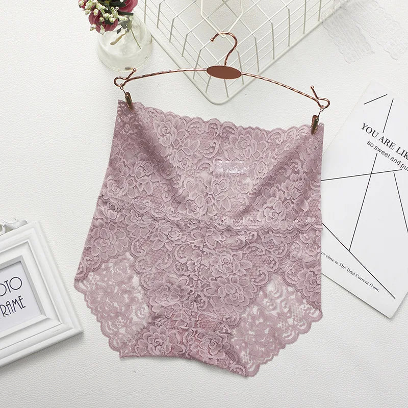 Lace Panties Women's High Waist Sexy Transparent Large Size Hips and Abdomen Seamless Triangle Women's Panties Pure Cotton Cloth Platonelstore