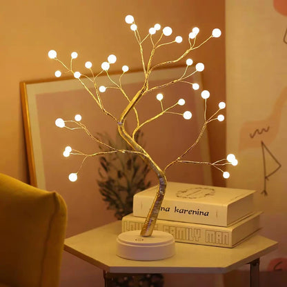 Fairy Light Spirit Tree Lamp Sparkly Tree Lamp Battery/USB Operated LED Mini Tree Warm Light Pearl Starry Night Light Platonel