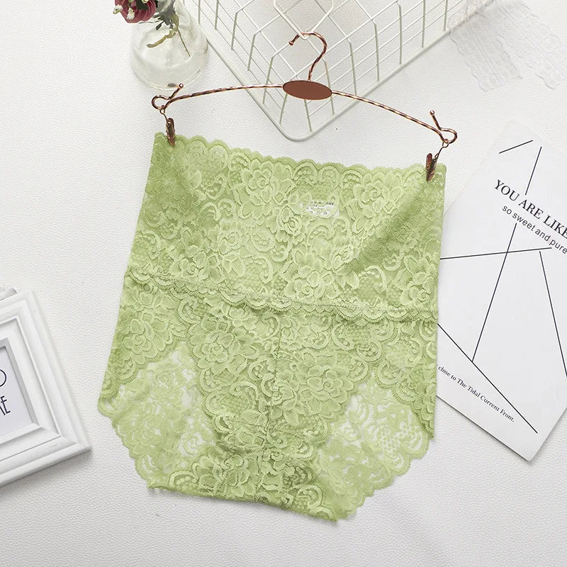 Lace Panties Women's High Waist Sexy Transparent Large Size Hips and Abdomen Seamless Triangle Women's Panties Pure Cotton Cloth Platonelstore